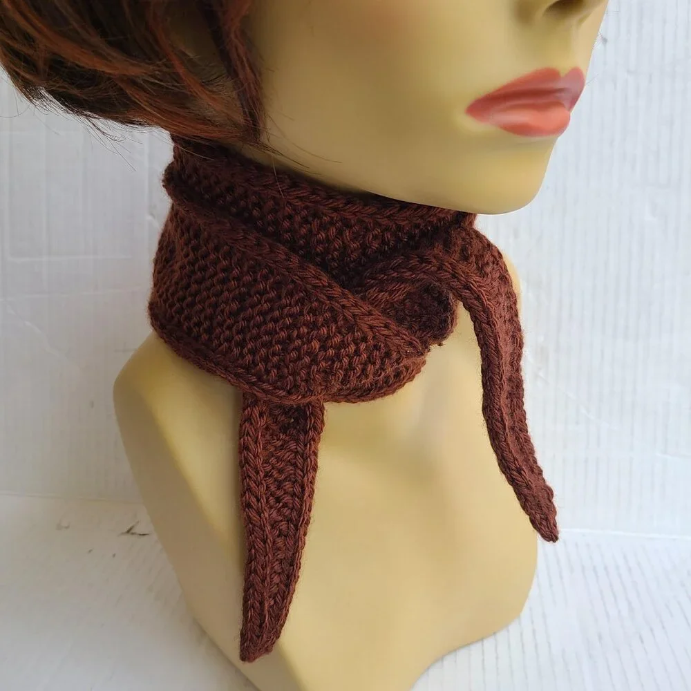 Sophie scarf Neck scarf small scarf Chocolate Brown scarf Knitted Handmade Scarf